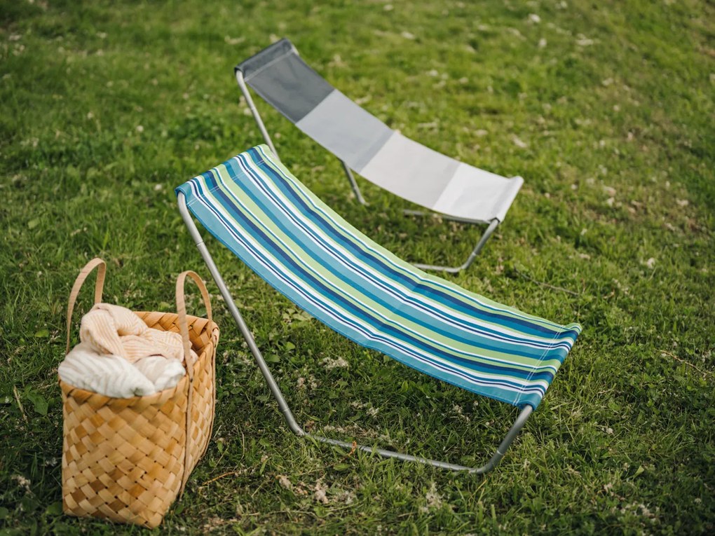 Składany leżak plażowy SAND, niebiesko-biały