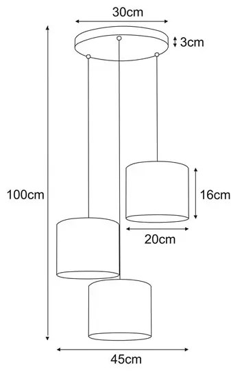 Potrójna lampa wisząca z czarno-złotymi abażurami M2-G28