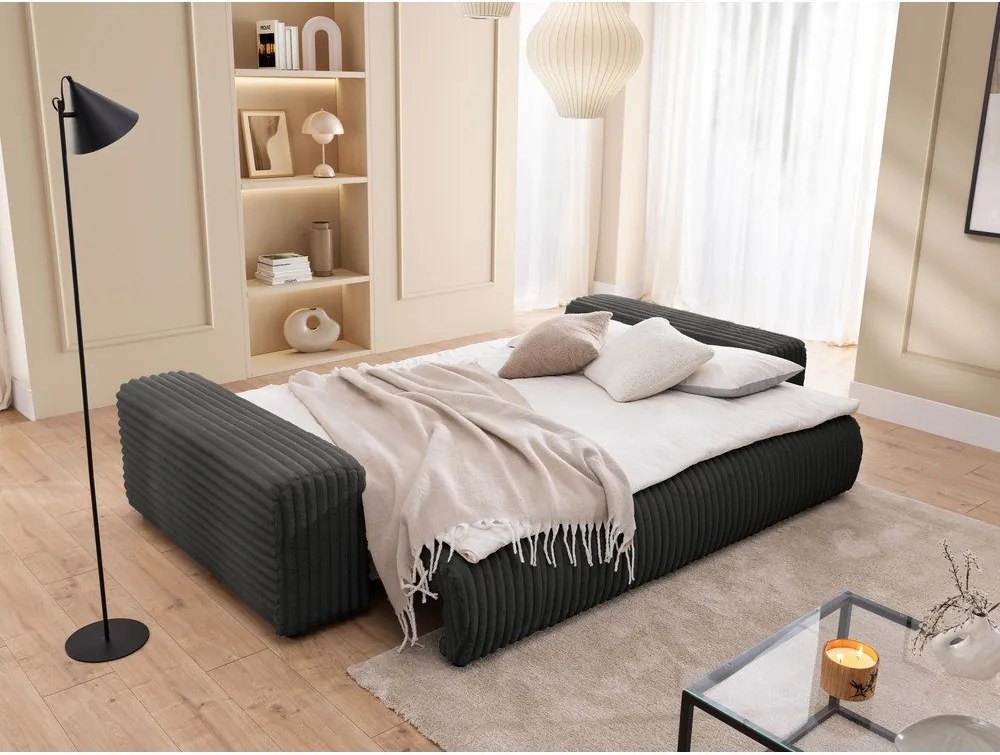 Ciemnoszara sztruksowa rozkładana sofa ze schowkiem 260 cm Justin – Ropez