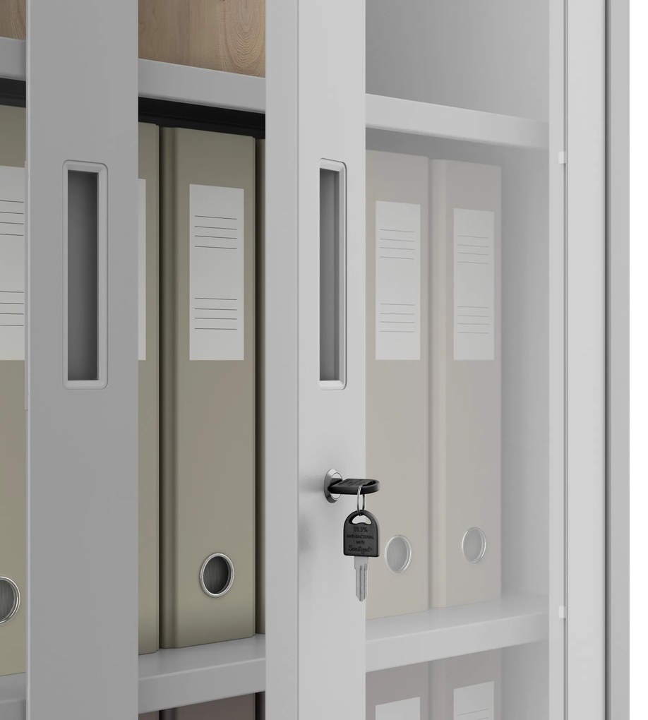 Szafa ze szklanymi drzwiami z szybami AMELIA, 900 x 1850 x 400 mm, szara