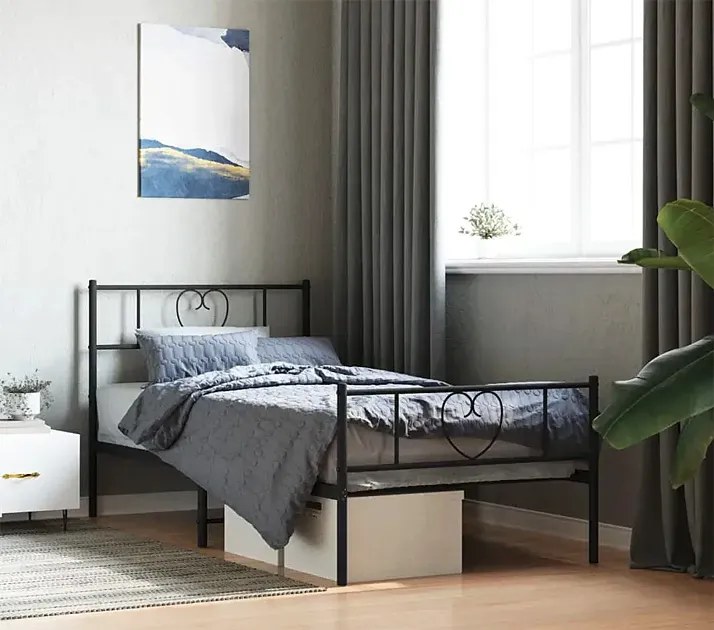 Czarne metalowe łóżko pojedyncze 90x200 cm - Veligo