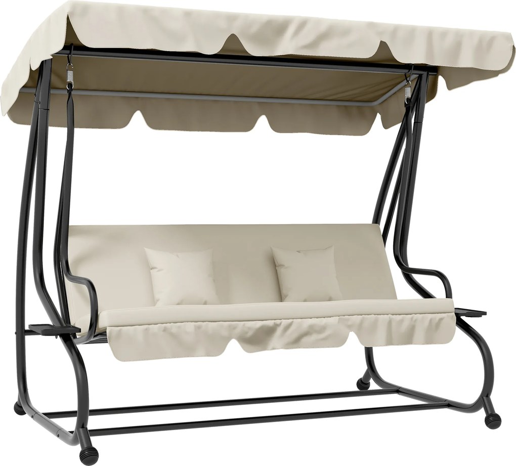 Outsunny 2-w-1 Huśtawka Ogrodowa z Funkcją Leżanki, Regulowany Daszek, do 340 kg, Stal, 200x120x164 cm, Kremowy