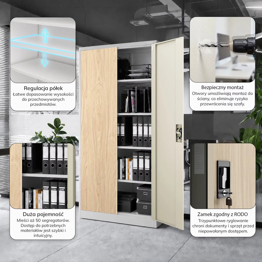 Szafa biurowa na dokumenty z 4 półkami szara/dąb sonoma, 900x1850x400 mm: JAN Eco Design