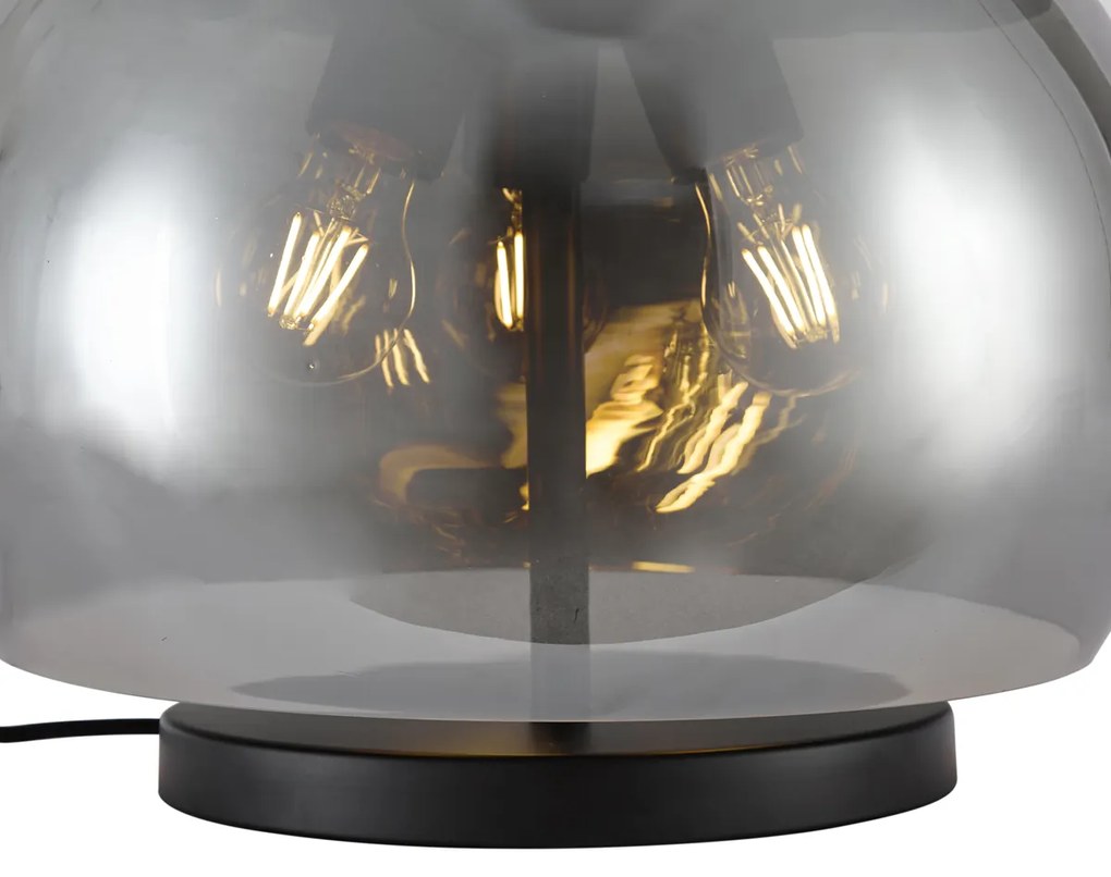 Designerska lampa stołowa czarna z przydymionym szkłem 3-źródła światła - Bino