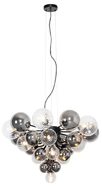 Lampa wisząca czarna z dymionym i przezroczystym szkłem 13-świateł - Bonnie ArtDeco Oswietlenie wewnetrzne