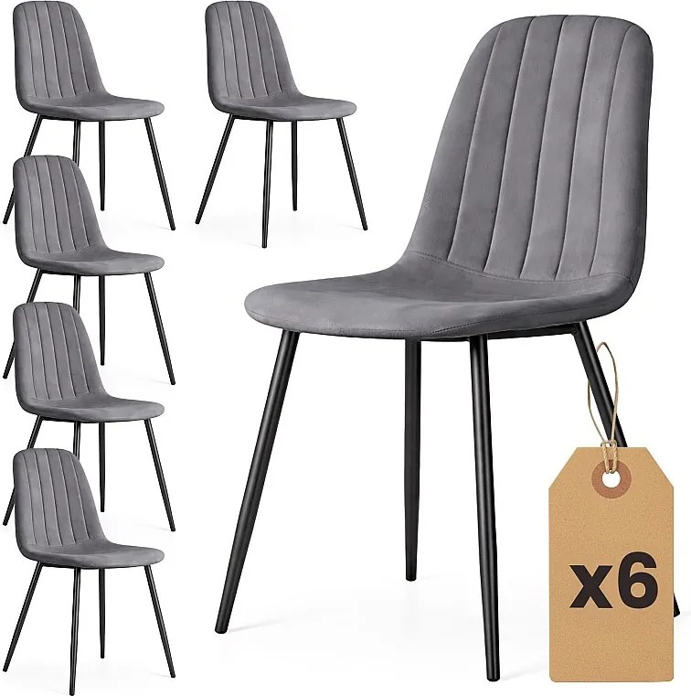6x Welurowe krzesło tapicerowane pikowane Ciemny Grafit LUMO Czarne nogi