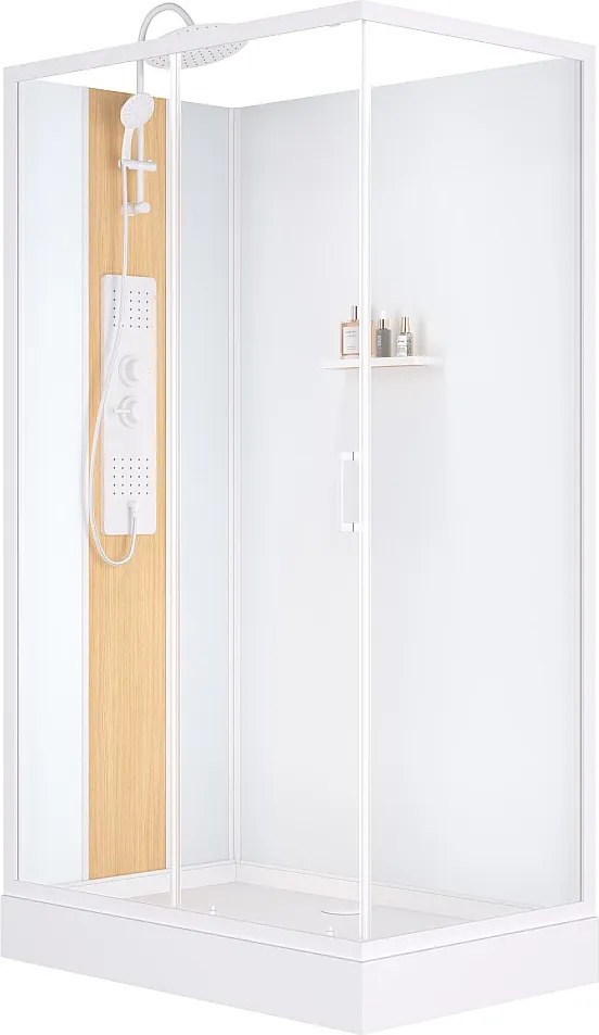 Prostokątna kabina prysznicowa z hydromasażem z kompozytu bambusowego - Instalacja odwracalna - Matowa biel - S120 x sz80 x W225 cm - VITUNA