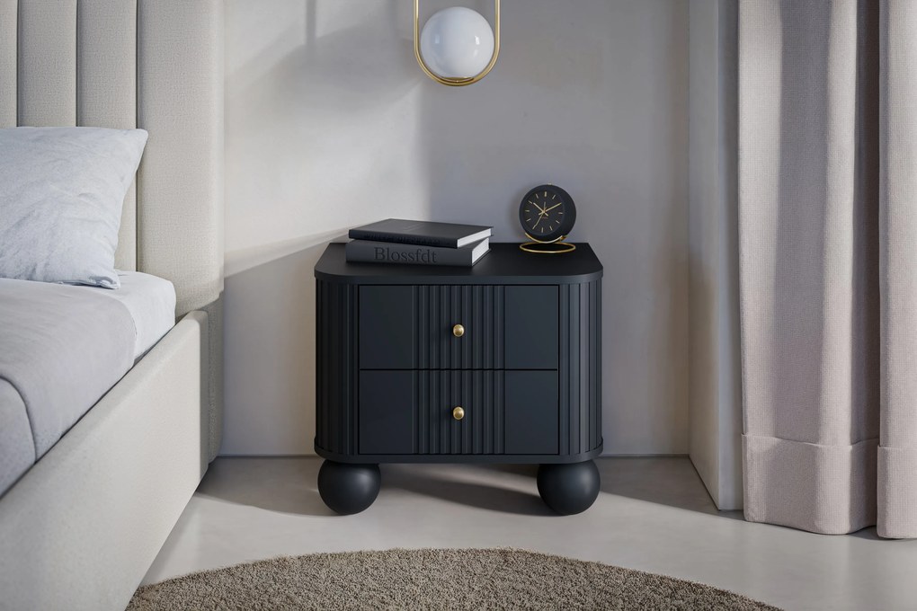 Zestaw szafek nocnych Vesper 56 cm - czarny / złote uchwyty / nogi kule