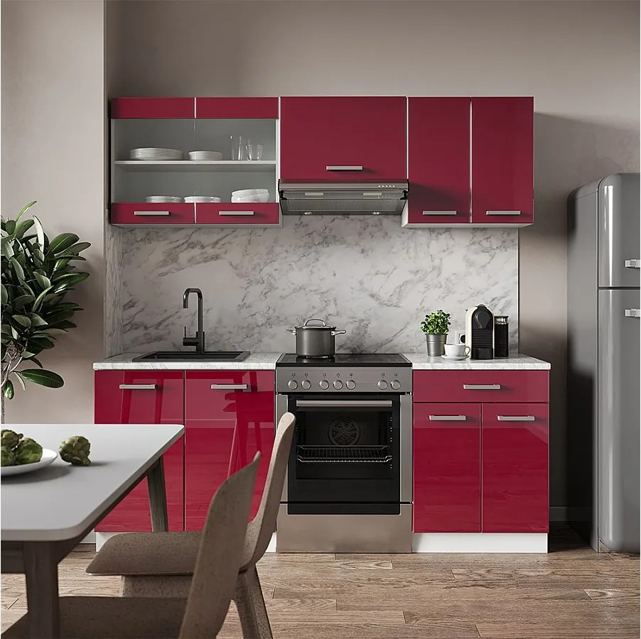 Zabudowa kuchenna czerwony wysoki połysk/biały 200x46x81.6 r-line