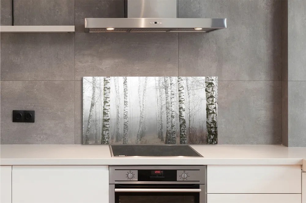 Panel szklany do Kuchni Mglisty Poranek wśród Brzóz