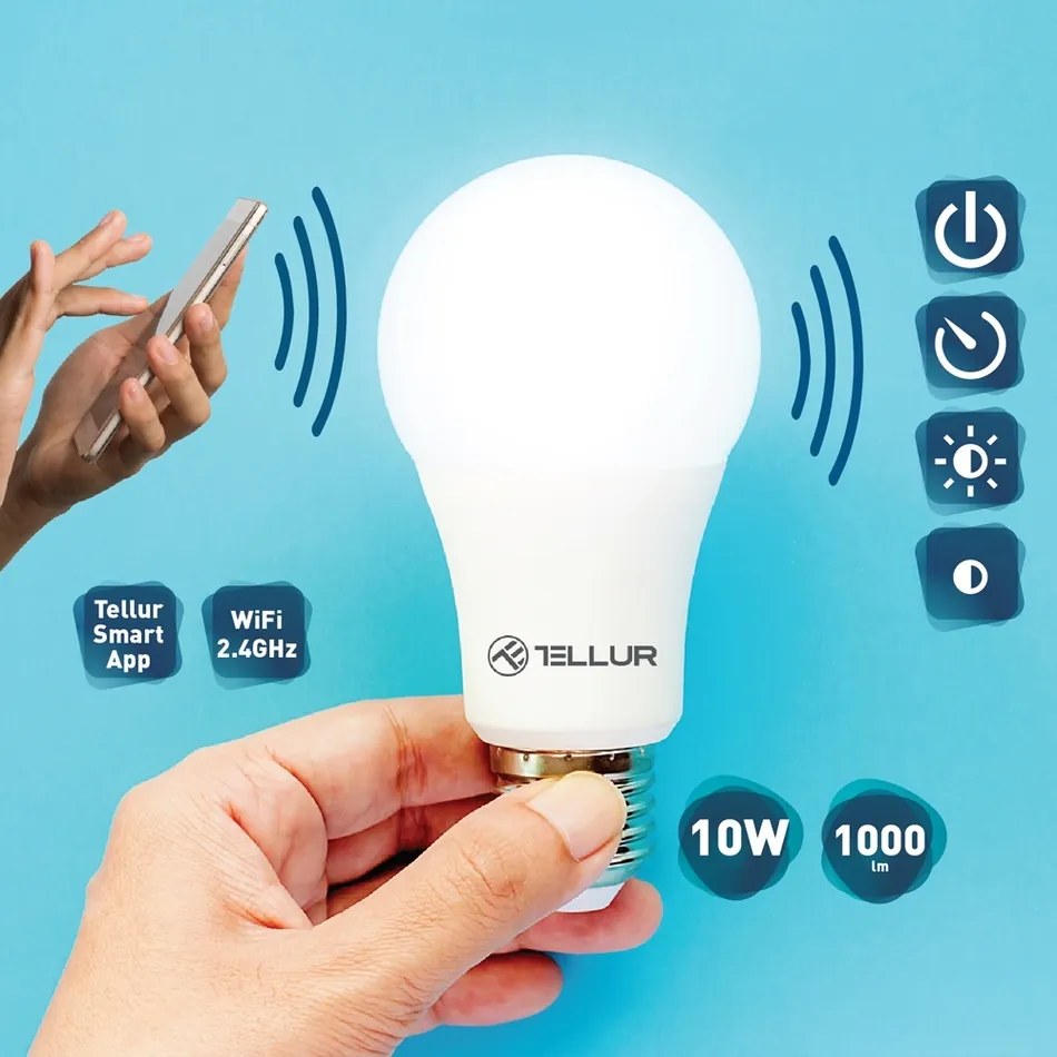 Tellur WiFi Smart żarówka E27, 10 W, ciepła biała