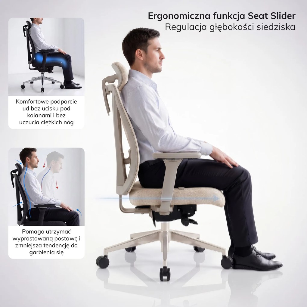 Fotel biurowy ergonomiczny obrotowy jasnobeżowy: VECTOR