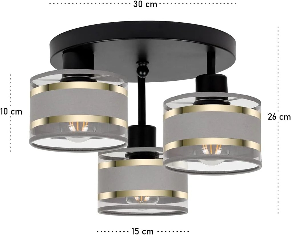 Lampa sufitowa czarna trzypunktowa z szarymi abażurami T-3030SC-GRGRGR