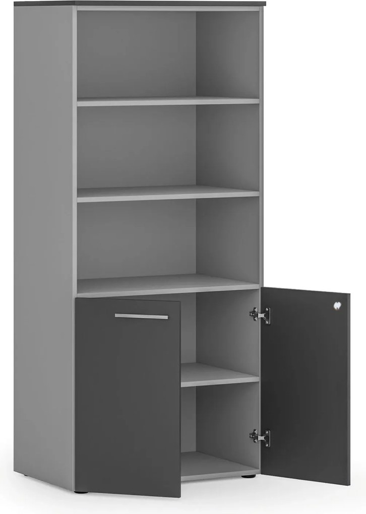 Szafa biurowa z drzwiami niskimi PRIMO GRAY, 800 x 500 x 1781 mm, szary/grafitowy