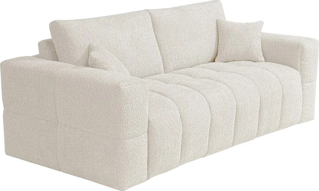 Kanapa 3-osobowa typu expressz beżowej bukli - Miejsce do spania 140 cm - Materac 13 cm - ISSORO