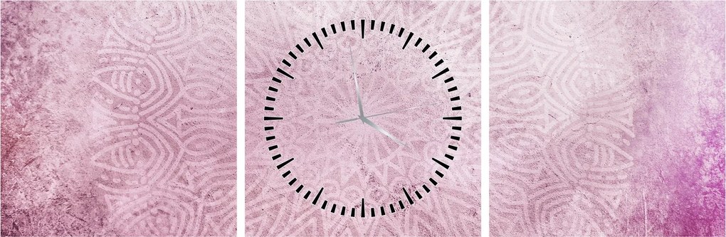 Obraz - Mandala na różowej ścianie (z zegarem) (90x30 cm)
