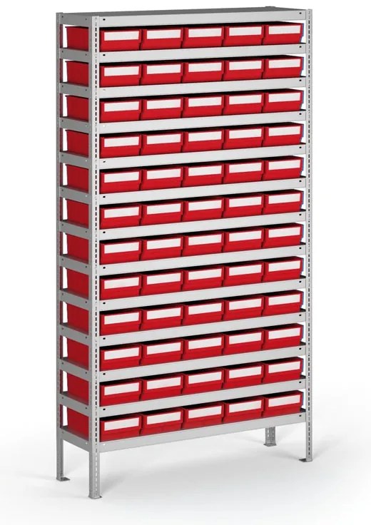 Regał z pojemnikami plastikowymi Shelfpoj., 2000x1000x300 mm, 60x poj. D