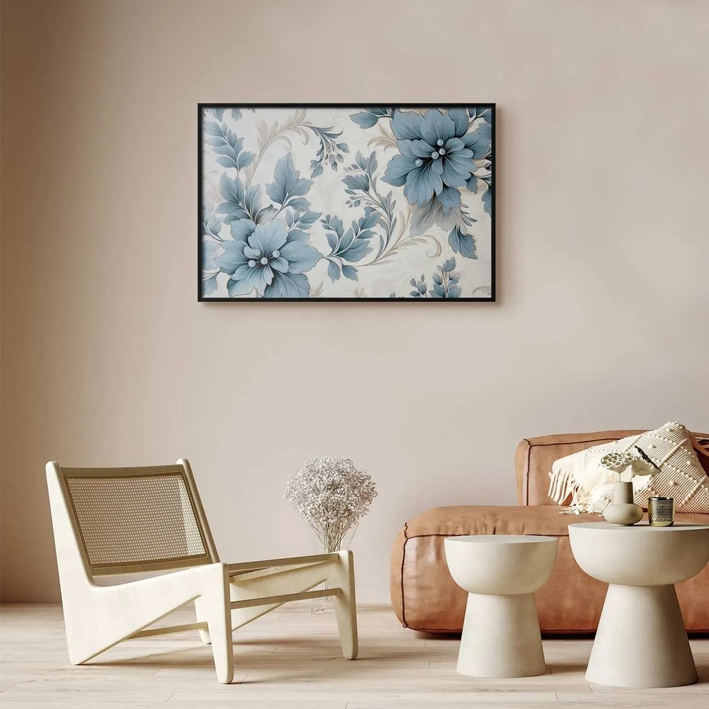 Plakat Turkusowe retro kwiaty 30x21 cm z ramą czarną bez marginesu ARTGEIST B