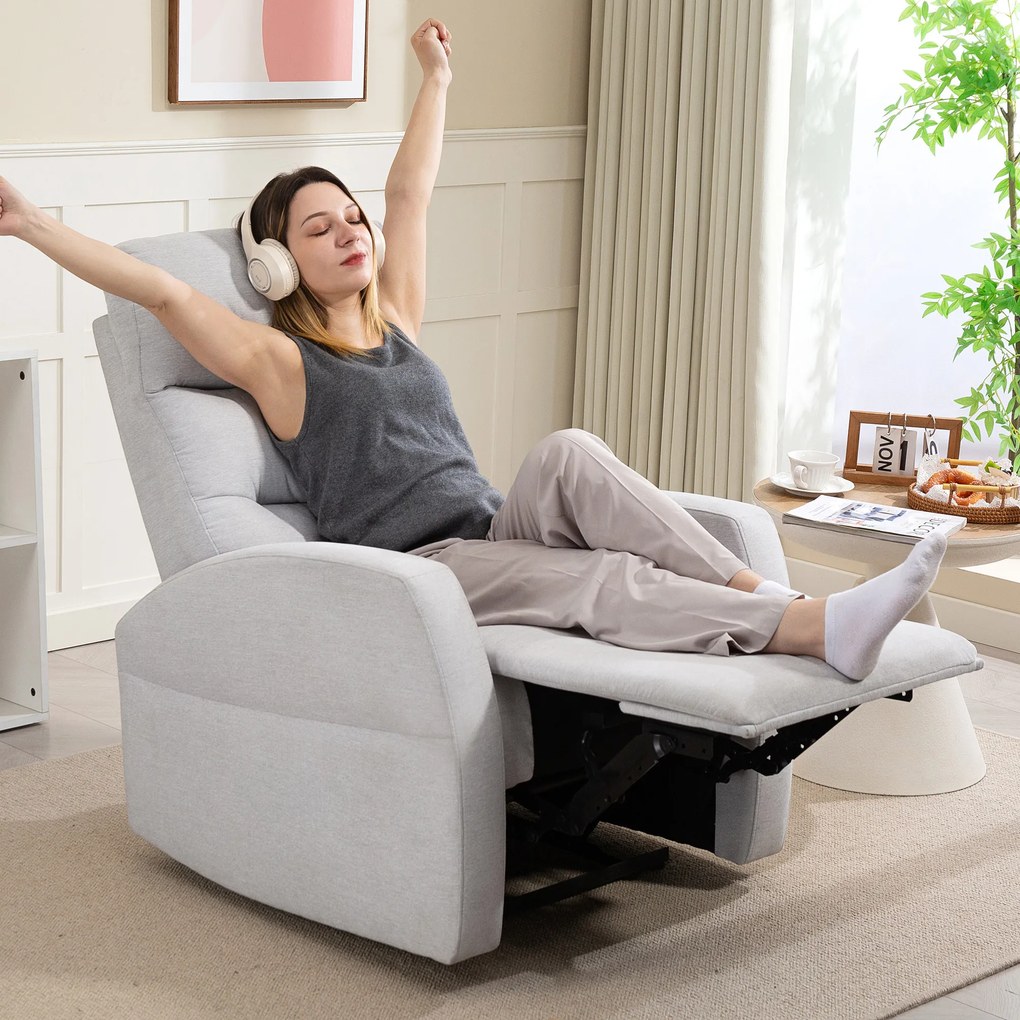HOMCOM Regulowany fotel relaksacyjny z podnóżkiem, Nowoczesny fotel tapicerowany, Jasnoszary
