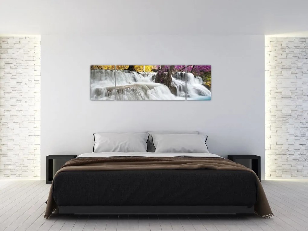 Obraz wodospadu Erawan w lesie (170x50 cm)
