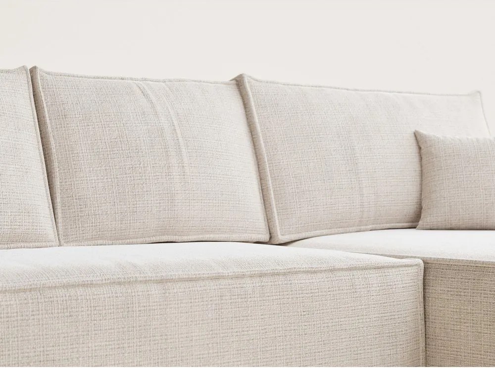 Kremowy rozkładany narożnik ze schowkiem z tkaniny szenilowej (prawostronny/z szezlongiem) Maze – Maison de Rêve