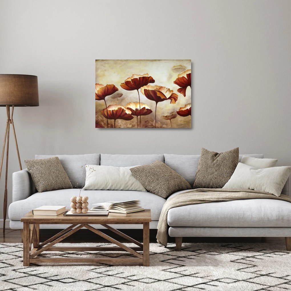 Obraz na szkle czerwonych kwiatów (70x50 cm)