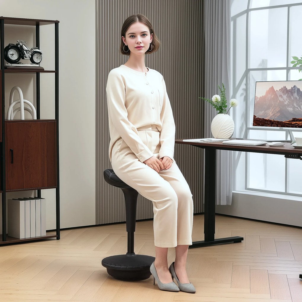 Vinsetto Stołek biurowy z funkcją obrotową, ergonomiczny stołek, regulowana wysokość 65,5-83,5 cm, 120° odchylany, czarny | Aosom PL