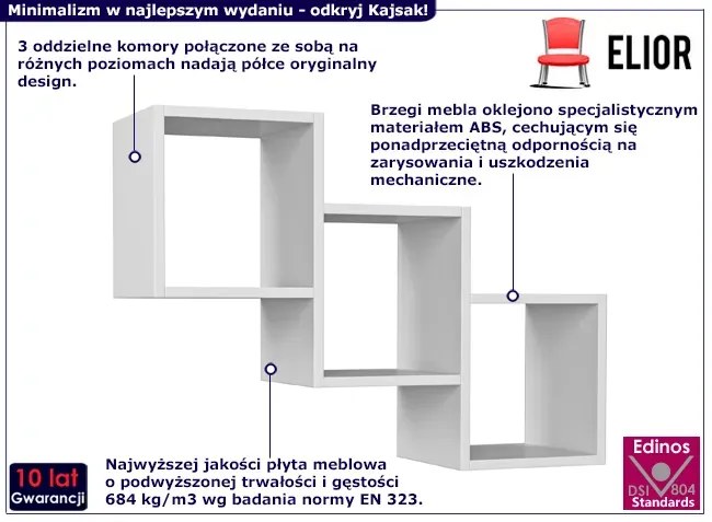 Biała trzykomorowa półka ścienna - Kajsak