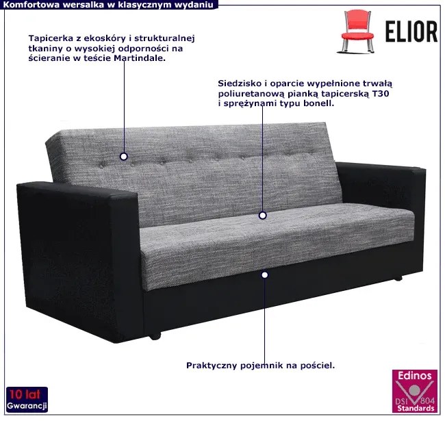 Wersalka rozkładana czarny + popielaty R2-L70