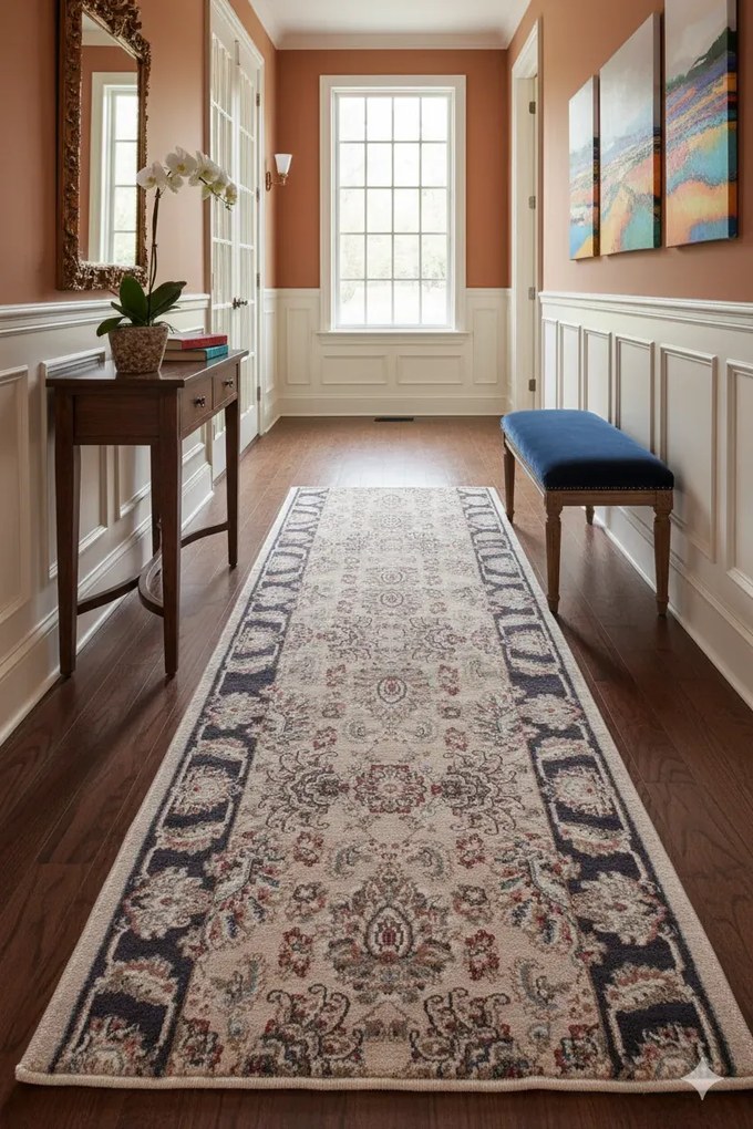 Beżowy wzorzysty chodnik w stylu klasycznym M8-B34