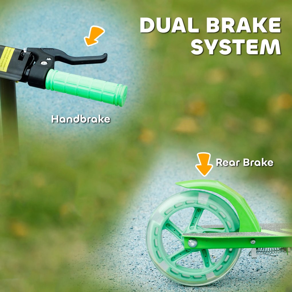 AIYAPLAY Hulajnoga dla dzieci, podwójne hamulce, metalowa rama, podnóżek, składana, 3-8 lat, Zielony