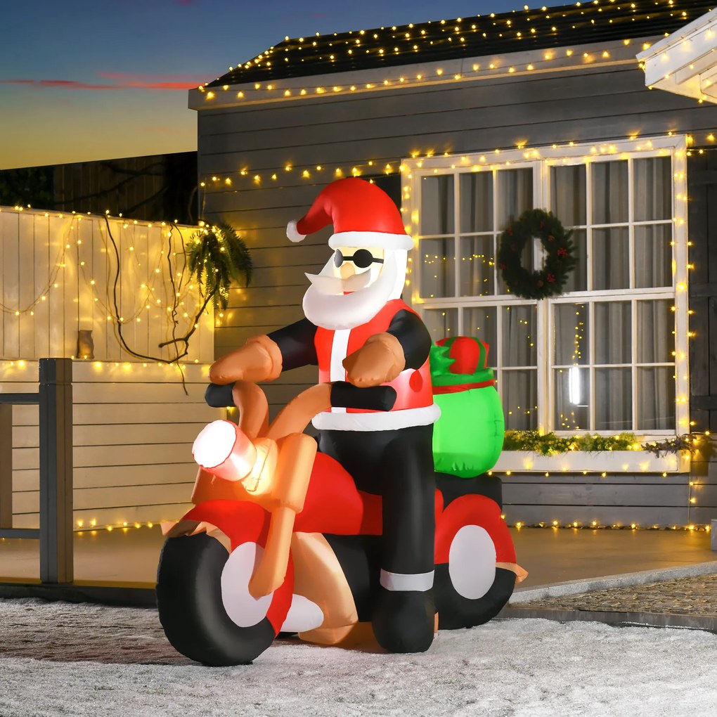 Nadmuchiwany Święty Mikołaj na motocyklu 150 cm Santa Claus prezent LED | Aosom.pl