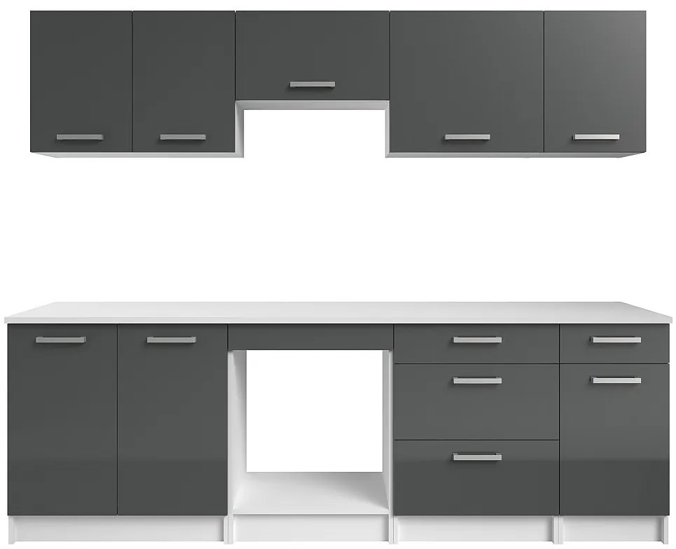 Kompletna kuchnia - Z blatem roboczym 240 cm - Błyszczący szary i biały - TRATTORIA