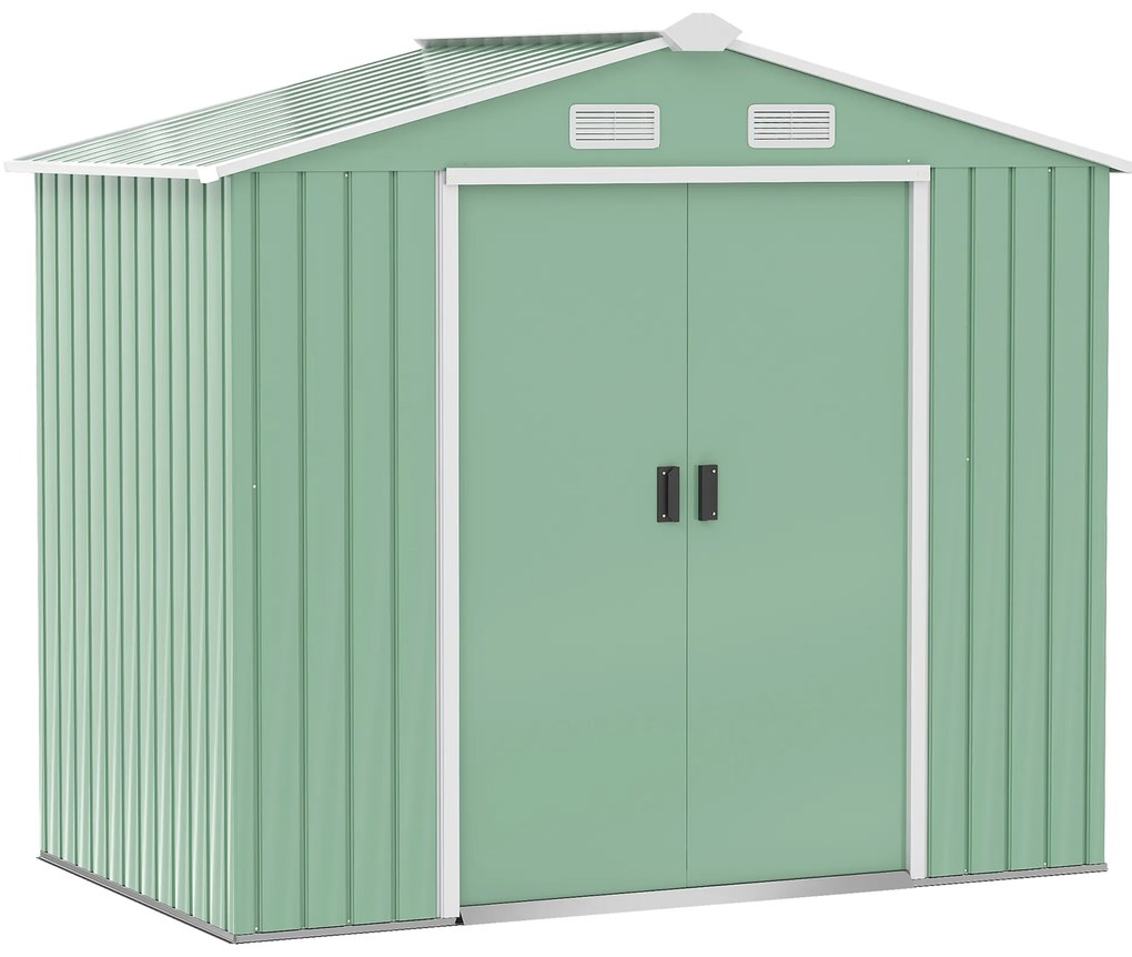 Outsunny szopa ogrodowa z 2 drzwiami przesuwnymi oknami wentylacyjnymi rama podłogowa z ocynkowanej stali jasnozielony 213x130x185 cm | Aosom PL