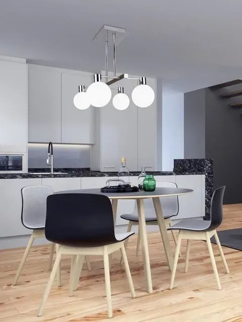 Czteroramienna lampa wisząca chrom z okrągłymi kloszami - 3X V115 G1-R80