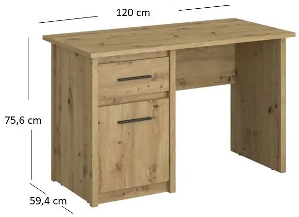 Biurko Z Szufladą I Zamykaną Szafką Kontenerkiem Dąb Artisan L6-B45