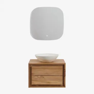 Zestaw Wiszących Mebli Łazienkowych Z Drewna Tekowego Jabari Drewno Tekowe & Cement Okrągły Biały Ø40 Cm - Sklum