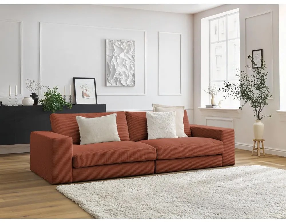 Sztruksowa sofa w kolorze terakoty 274 cm Leonard – Bobochic Paris