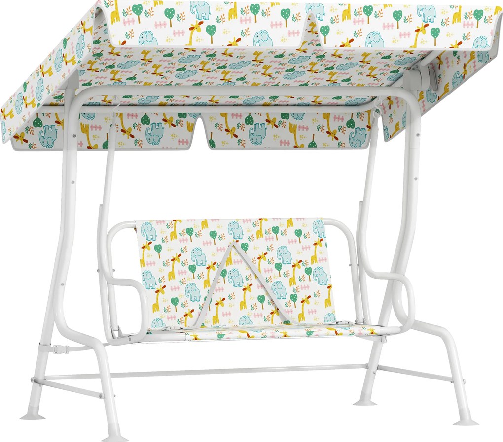 AIYAPLAY Huśtawka ogrodowa dla dzieci, rama stalowa, 2-osobowa, 60 kg nośności, Biała