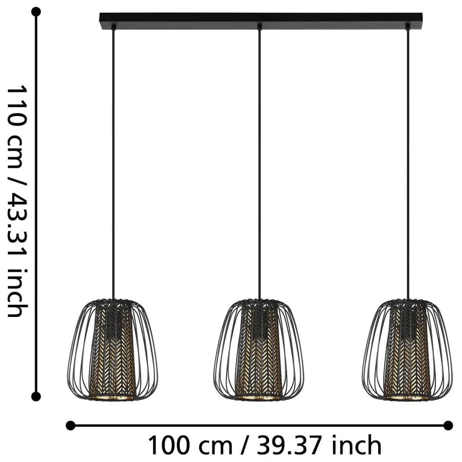 Czarna lampa wisząca z metalowo-tekstylnym kloszem CURASAO – EGLO