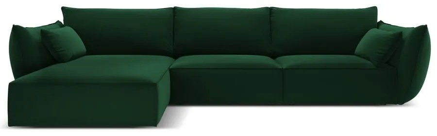 Ciemnozielony aksamitny narożnik (lewostronny/z szezlongiem) Vanda – Mazzini Sofas