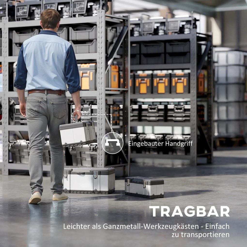 HOMCOM 3-częściowy zestaw skrzynek narzędziowych, Stal nierdzewna, Plastik, Srebrny