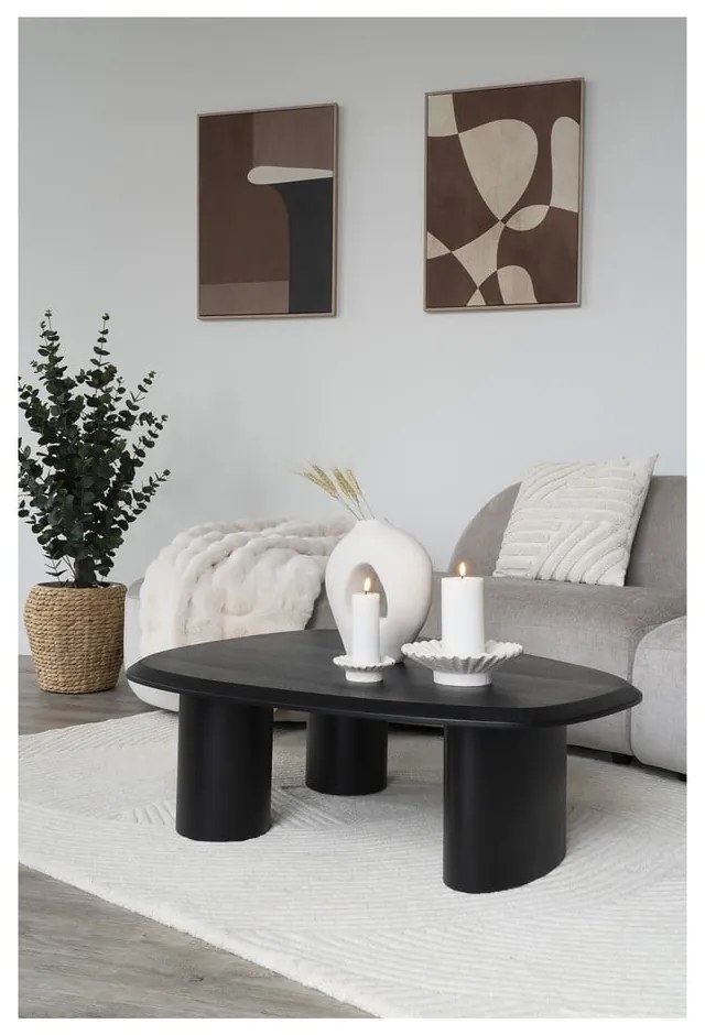 Czarny stolik z blatem w dekorze jesionu 78x96 cm Tirano – House Nordic