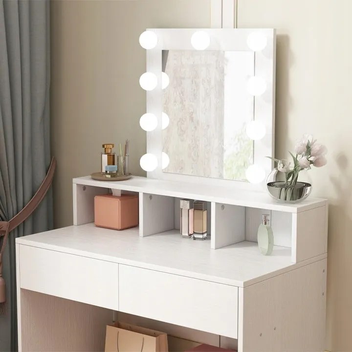 Toaletka kosmetyczna z lustrem LED 80 cm – nowoczesna toaletka do makijażu i wizażu w stylu loft