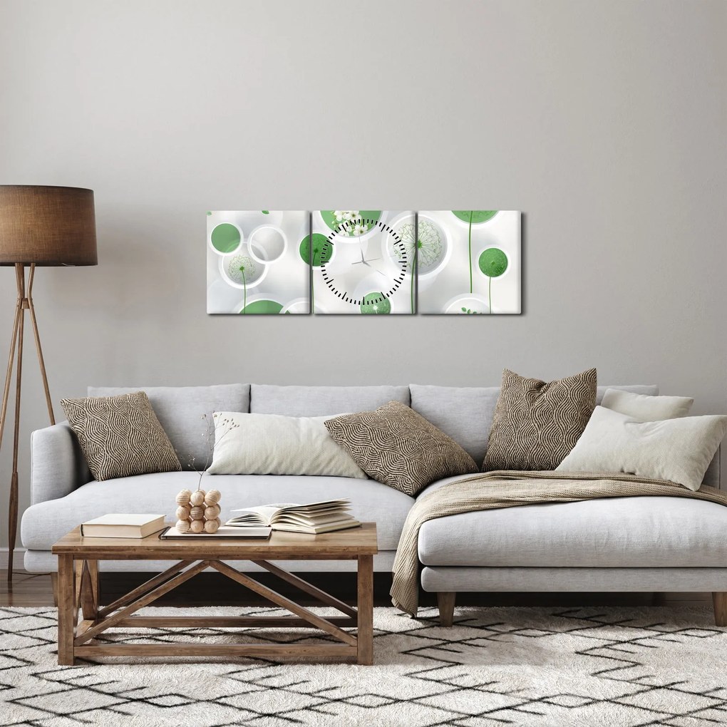 Obraz - Kwiaty w kółkach (z zegarem) (90x30 cm)