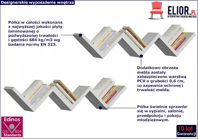 Zestaw Dwóch Białych Półek Wiszących D3-H70