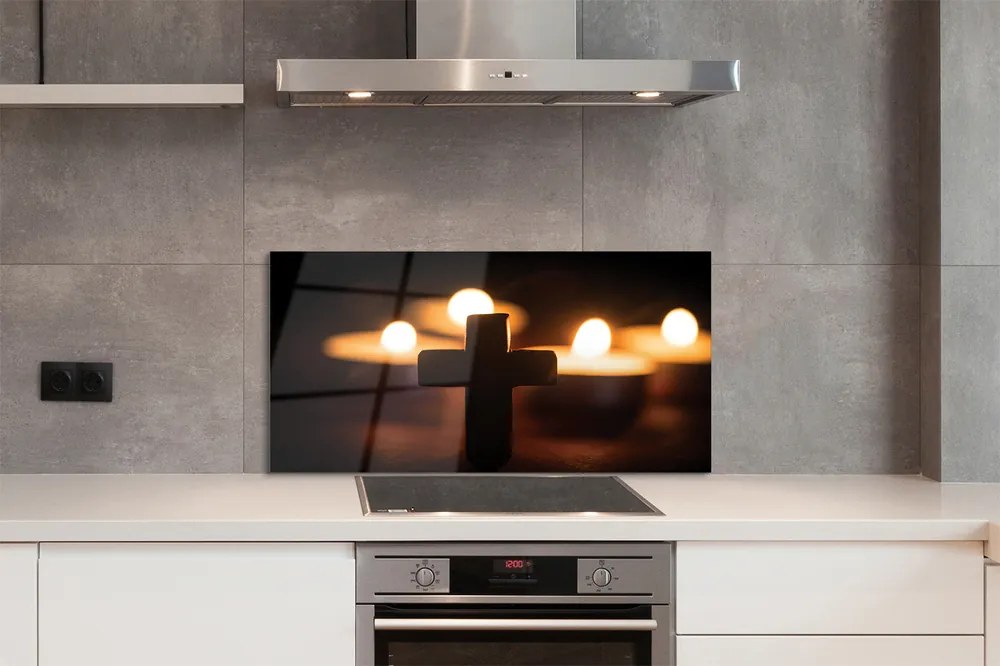 Szklany Panel Krzyż w Blasku Świec