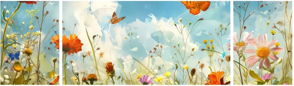 Obraz - Motyle na letniej łące (170x50 cm)