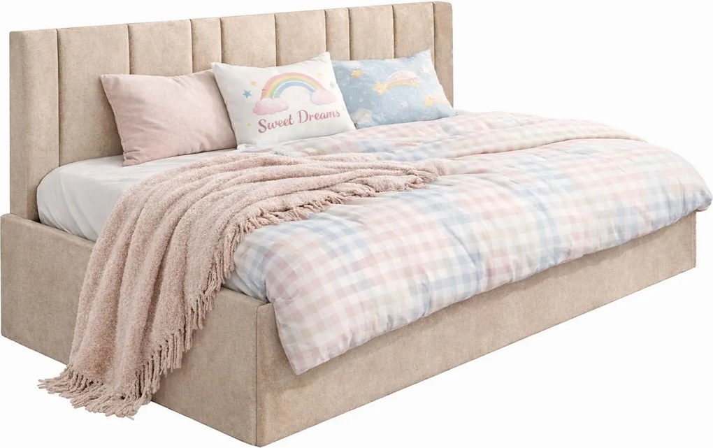 Beżowe welwetowe łóżko leżanka K8-R08