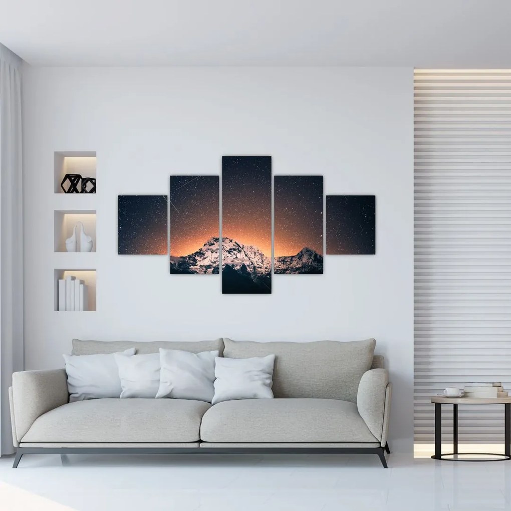 Obraz nocnego nieba z górą (125x70 cm)